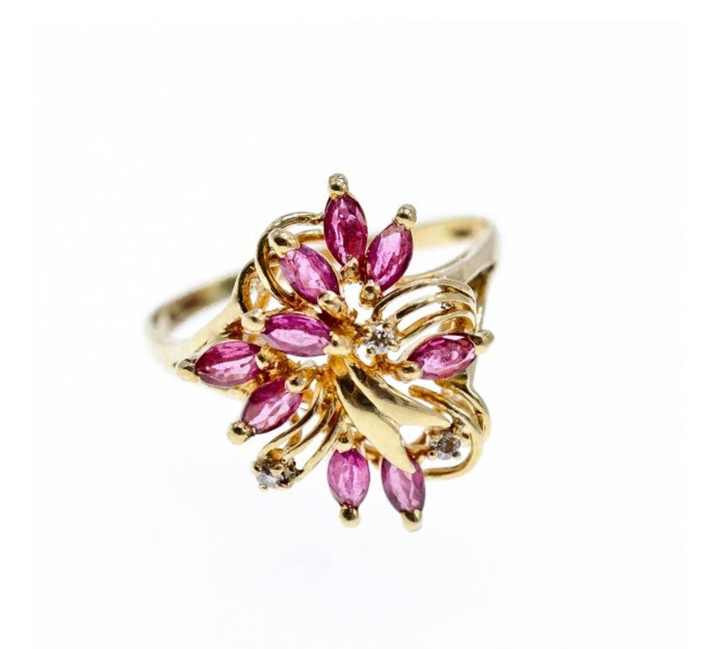 14K Yellow Gold Spinel & Diamonds Ring Size 10.5